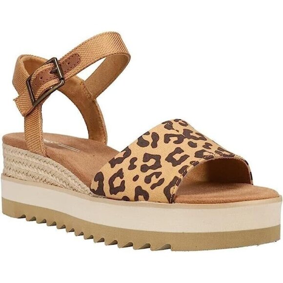 Toms Shoes - TOMS Womens Canvas Diana Leopard Platform Wedge Heeled Sandal  US 6 M